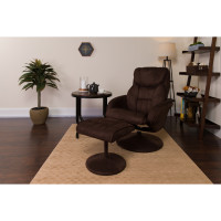 Flash Furniture Contemporary Brown Microfiber Recliner and Ottoman with Circular Microfiber Wrapped Base BT-7895-MIC-PINPOINT-GG